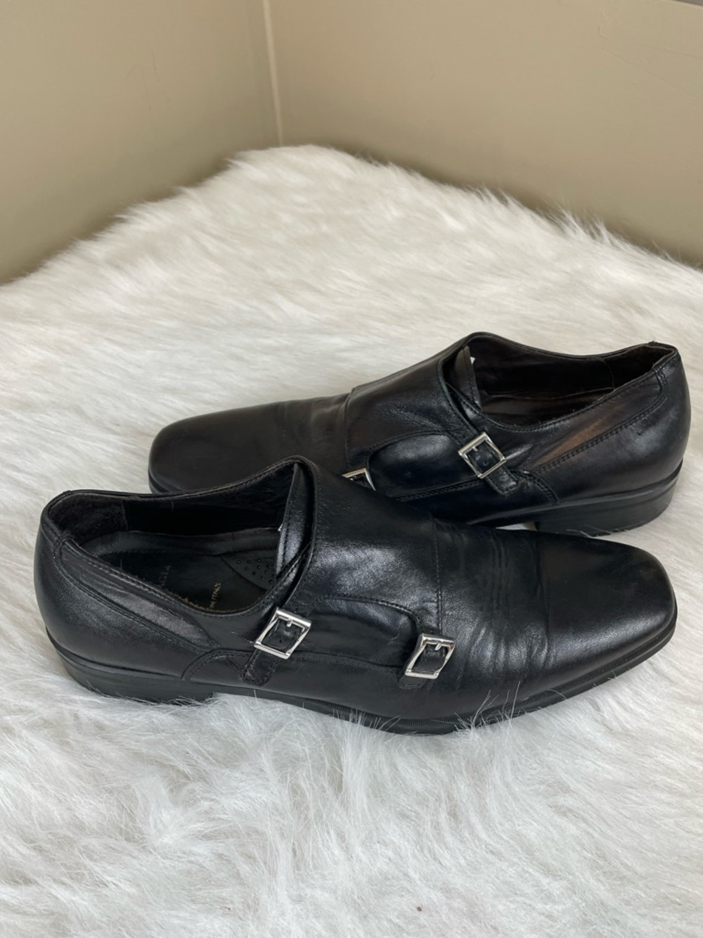 Bruno Magli Men's Black Double Monk Strap Leather Dress Shoes 10.5
